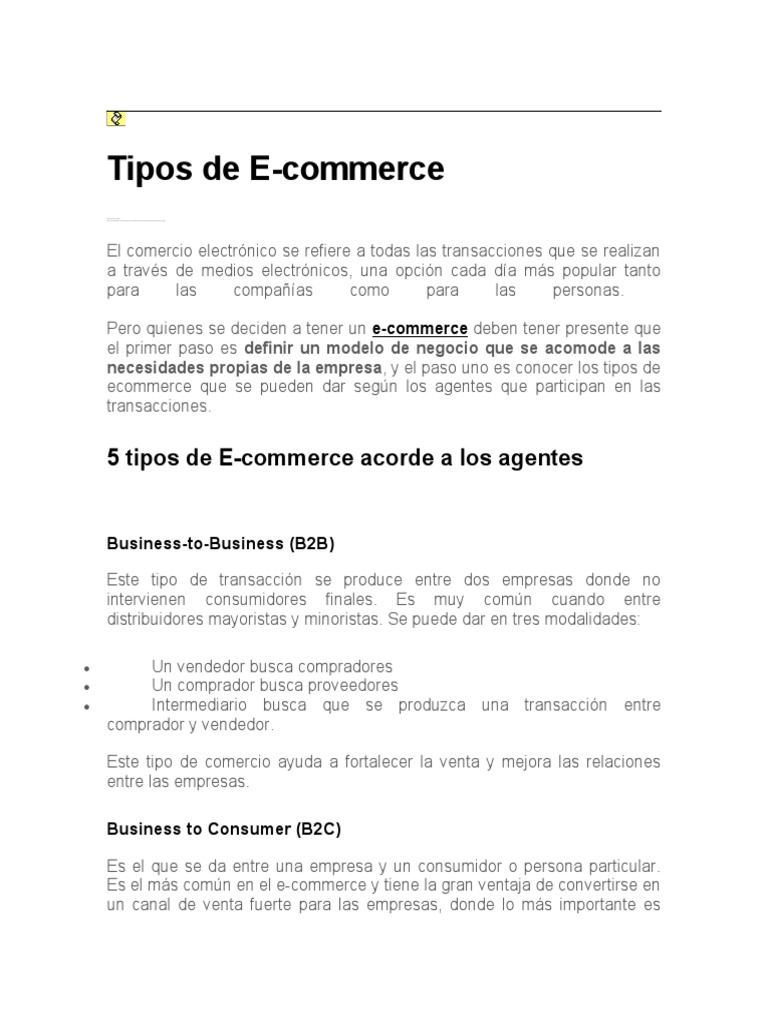 Conoce Los Tipos de E-Commerce | PDF | Comercio electrónico | Medios de ...