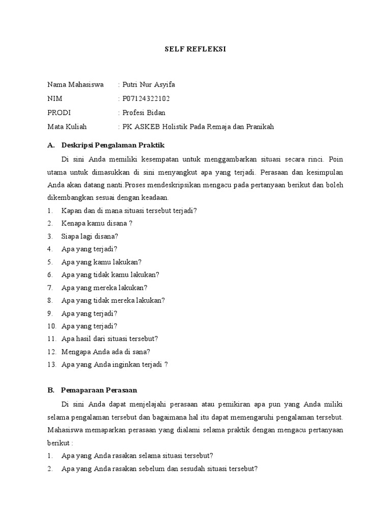 Contoh Self Reflection Praktik Bidan | PDF