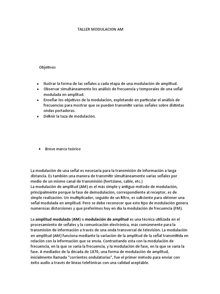 Taller de Modulación AM en Matlab | PDF | Modulación | Modulación de ...