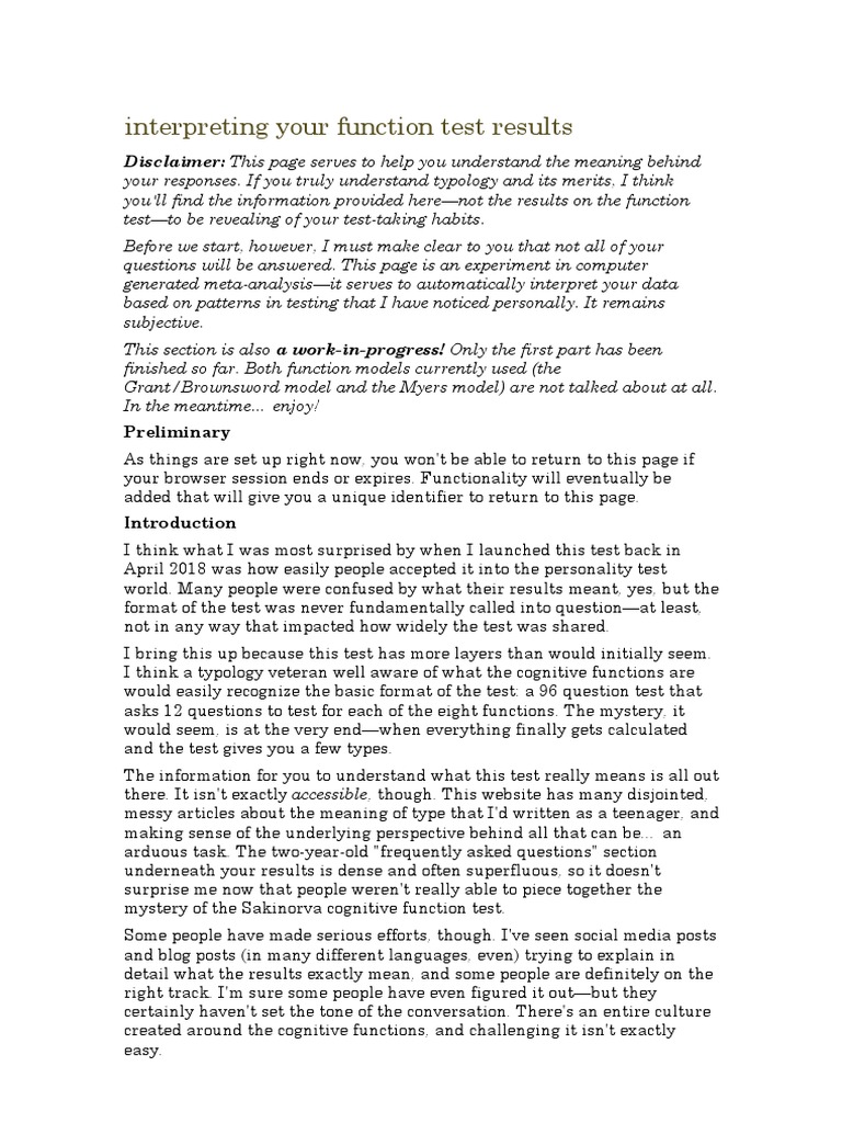 Understanding Your Function Test Results | PDF | Metaphysics Of Mind ...
