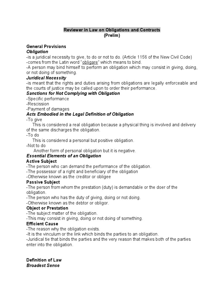 Obligations and Contracts Reviewer 2023 | PDF | Law Of Obligations | Crimes