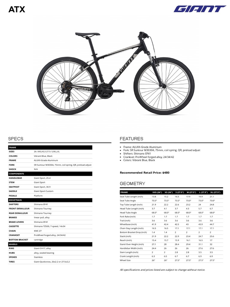 Giant ATX Specs and Size Guide | PDF | Aerobic Exercise | Land