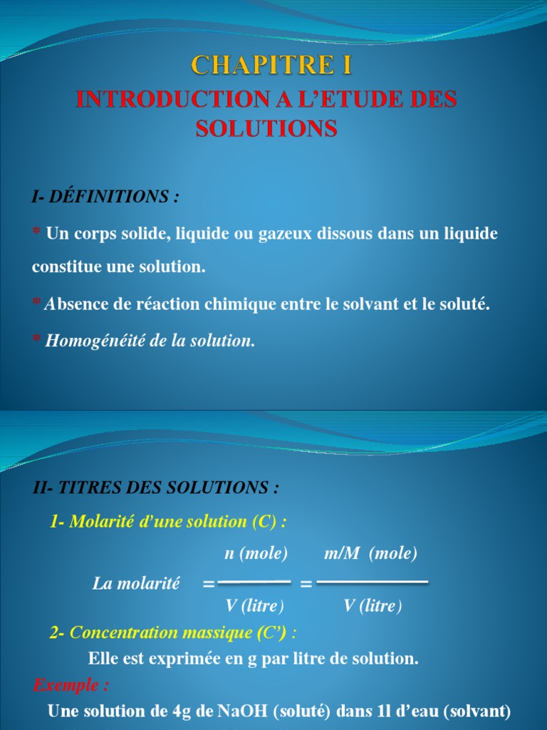 Chapitre I (S2) Chimie Des Solutions | Download Free PDF | Dissociation ...