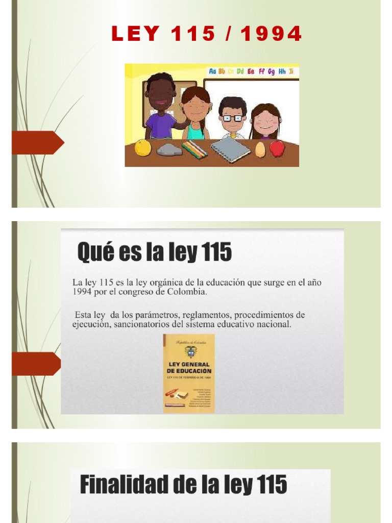Ley 115 de 1994: Educación en Colombia | PDF | Educación de la primera ...