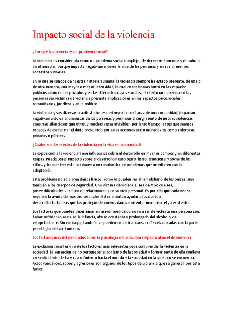 Impacto de la violencia en la sociedad | PDF | Violencia | Sociedad