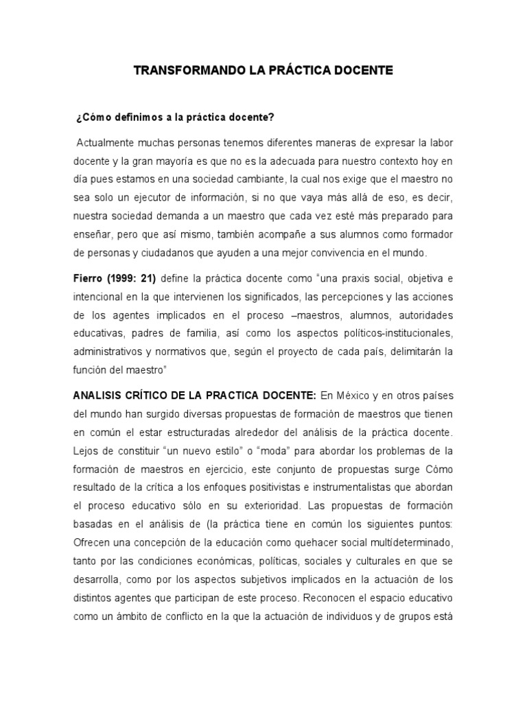 Transformando La Práctica Docente | PDF | Método de enseñanza | Maestros