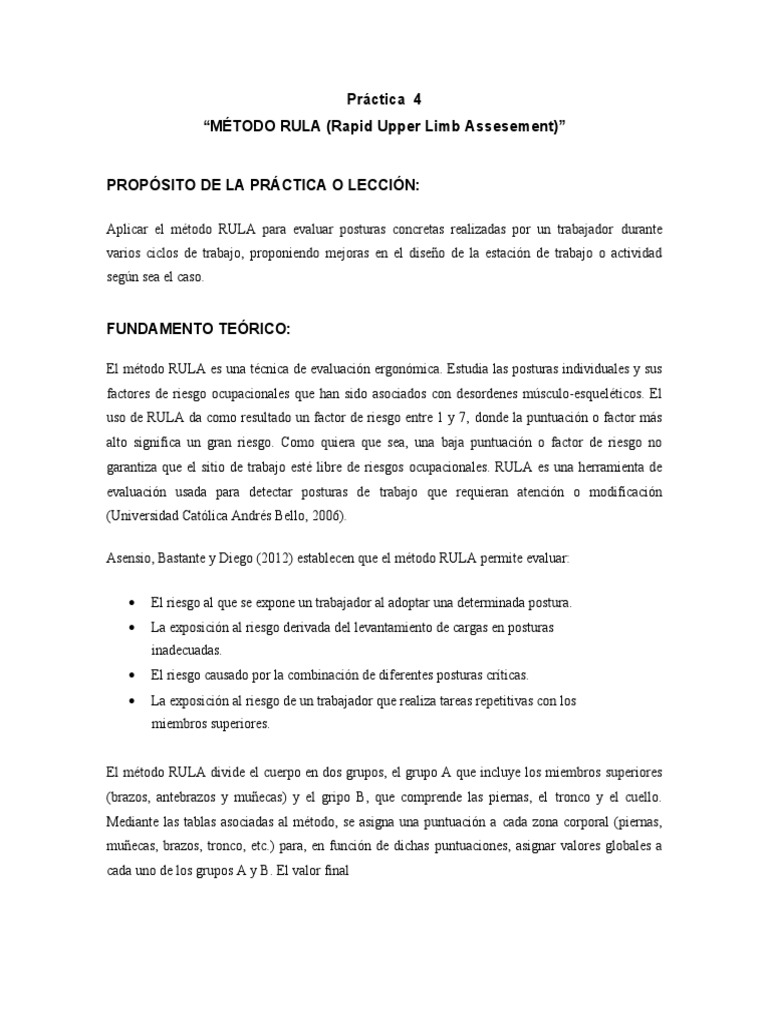 Evaluación Ergonómica con Método RULA | PDF | Factores humanos y ergonomía