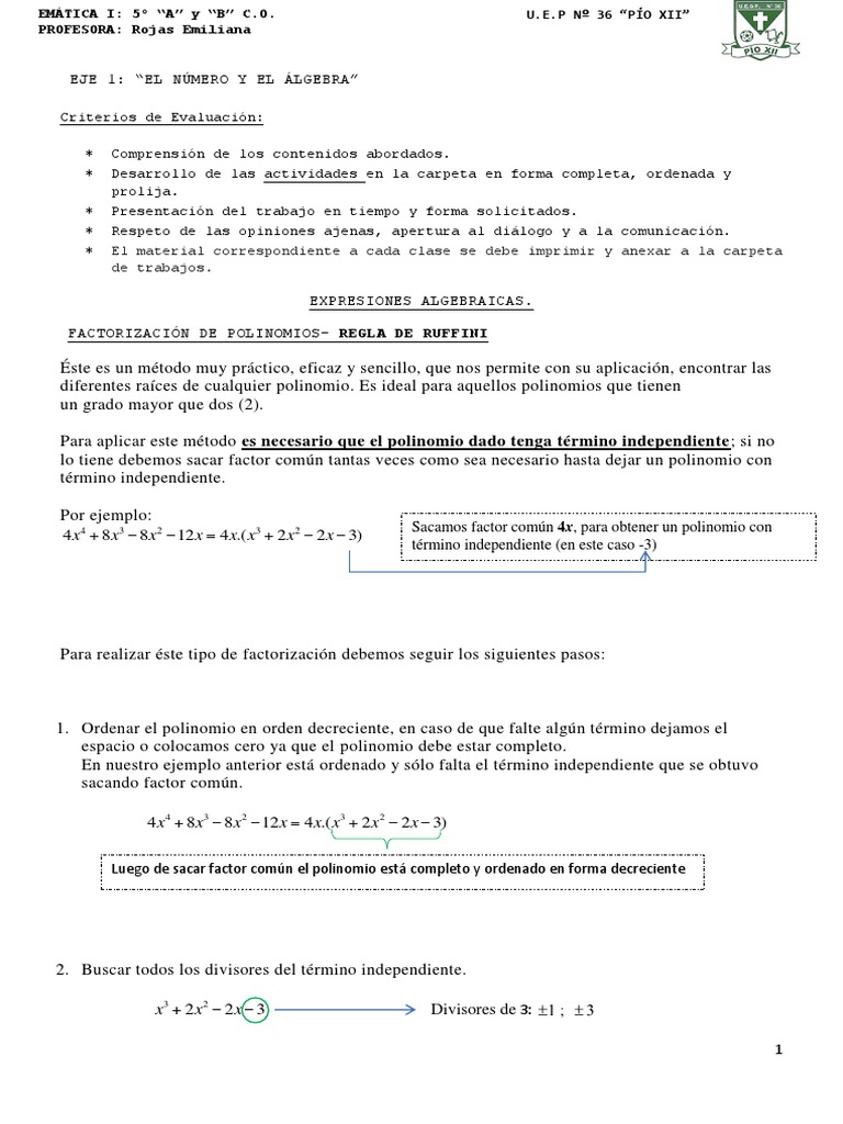 Factorización de Polinomios: Método Ruffini | PDF | Factorización ...