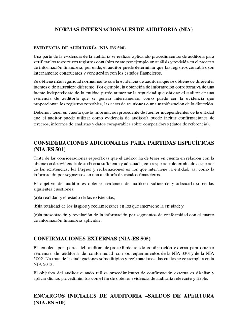 Normas Internacionales de Auditoría NIA | PDF | Auditoría | Contralor