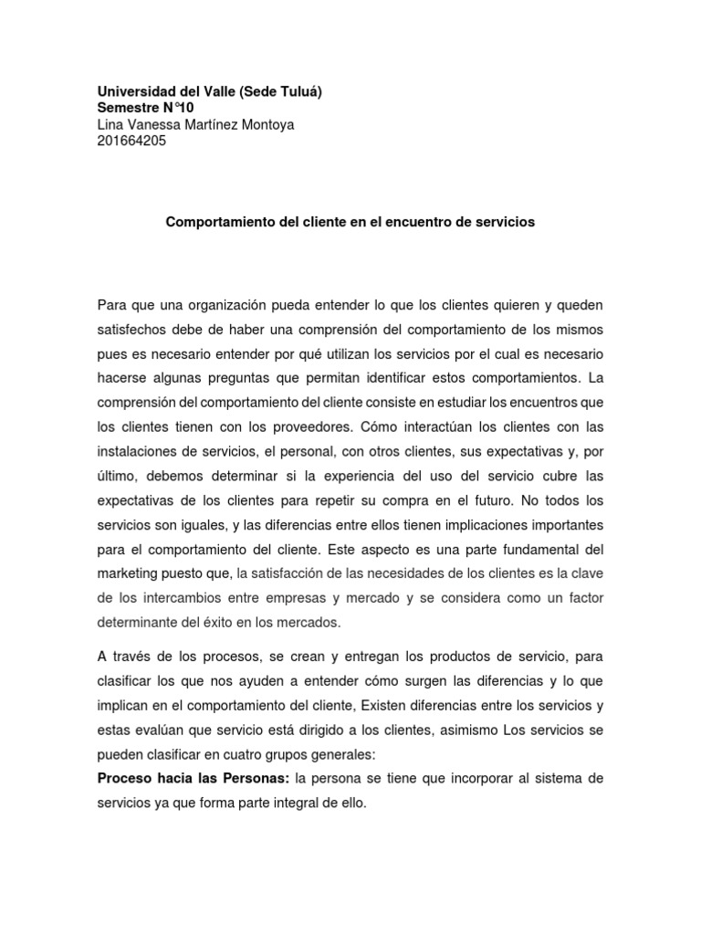 Comportamiento Del Cliente en El Servicio | PDF | Comportamiento | Cliente
