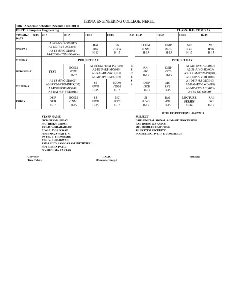 Computer Engineering Class Timetable | PDF | Technology & Engineering