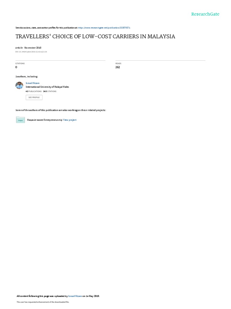 The Determinants of Travellers' Choice of LowCost Carriers in Malaysia