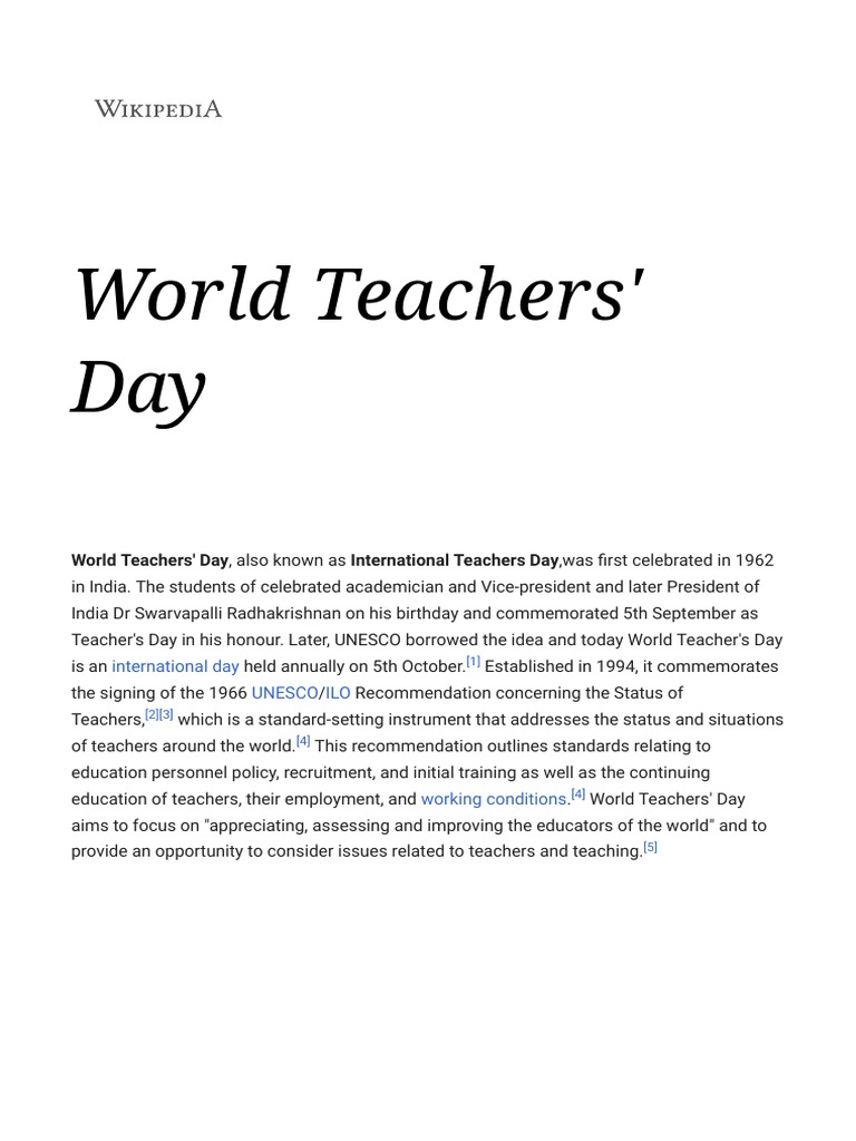 World Teachers' Day Overview | PDF | Travel