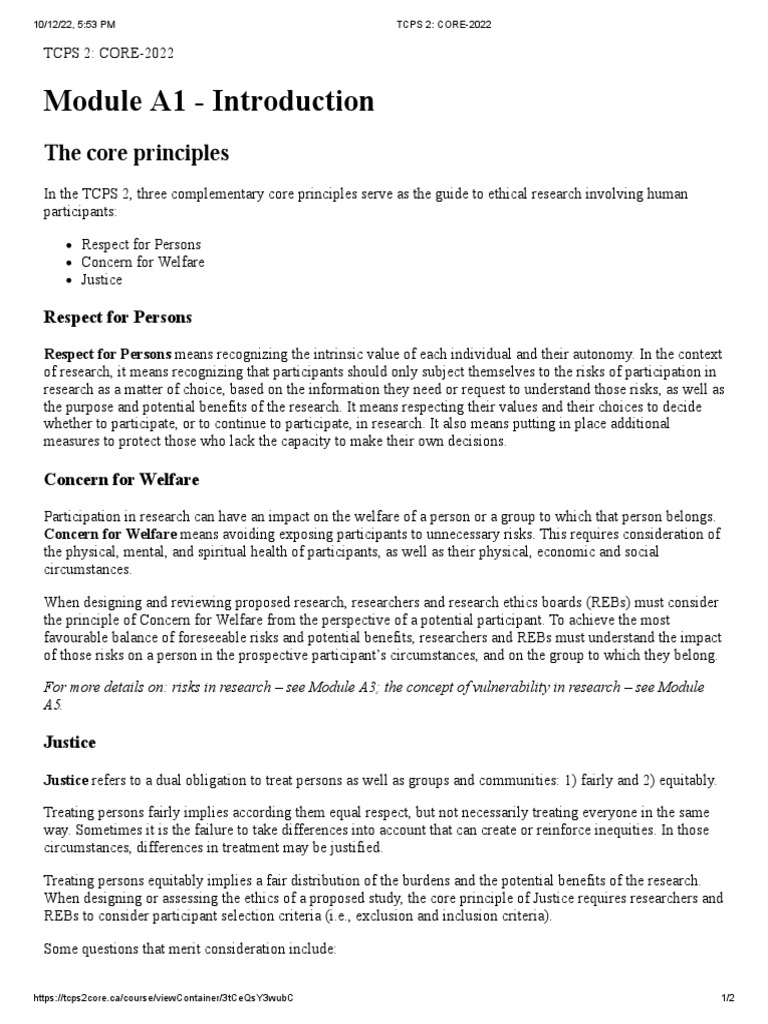 TCPS 2 - Core-2022 | PDF | Risk | Justice