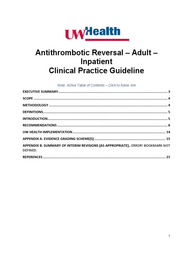 Anticoag Reversal Guideline PDF Bleeding Aspirin