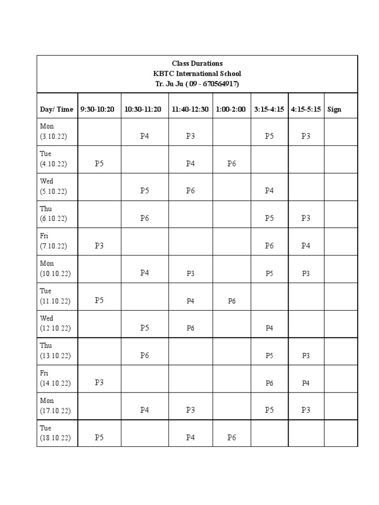 Emploi du temps des classes | PDF