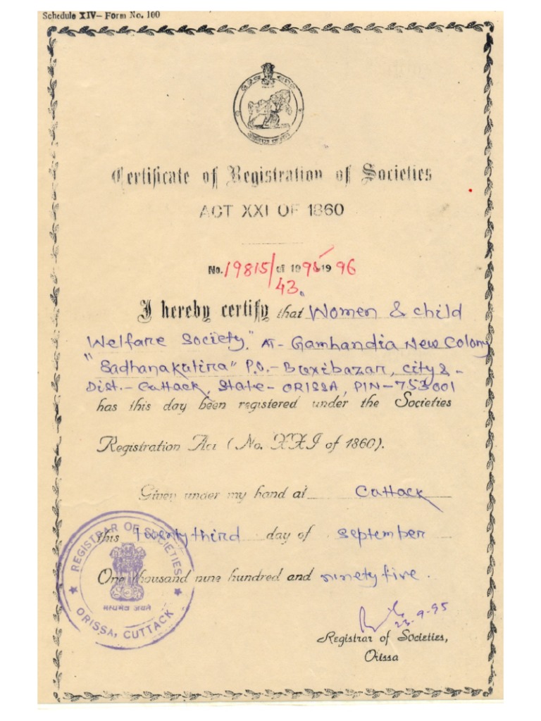 Registration Certificate & By-Law of WCWS | PDF