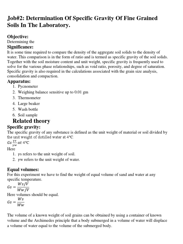 Determining Specific Gravity of FineGrained Soils Through Laboratory