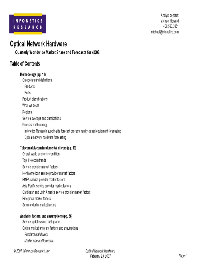 4Q06 Delivery Optical Network Hardware Market FCST PDF Wavelength Division Multiplexing