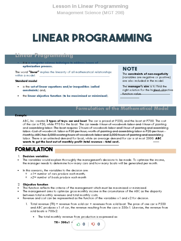Lesson in Linear Programming - Compress | PDF | Mathematical ...