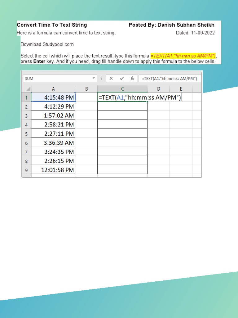 Convert time to text string posted by danish subhan sheikh pdf