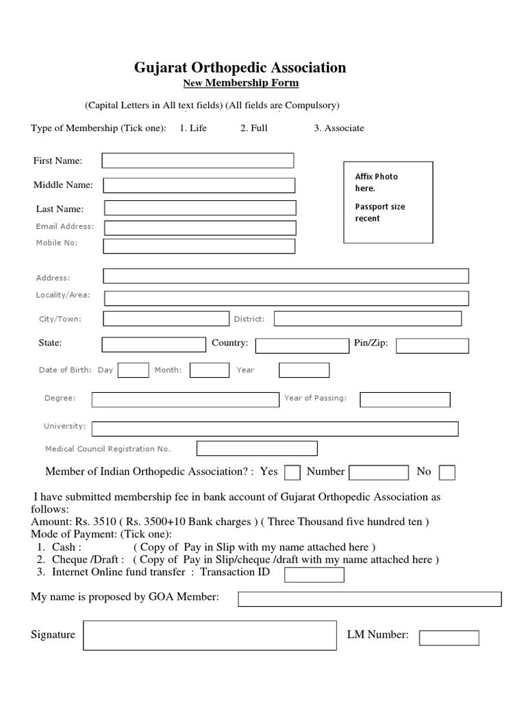 GOA Membership Form DR | PDF | Cheque | Money