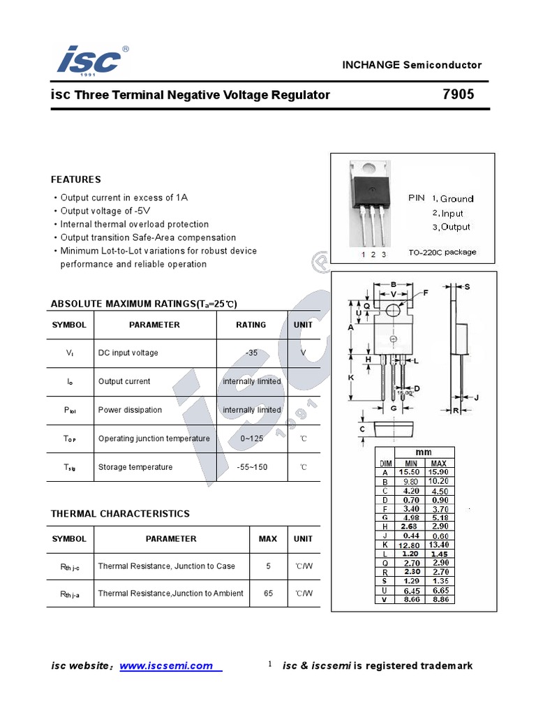 7905 InchangeSemiconductor PDF Power Supply Electronic Engineering