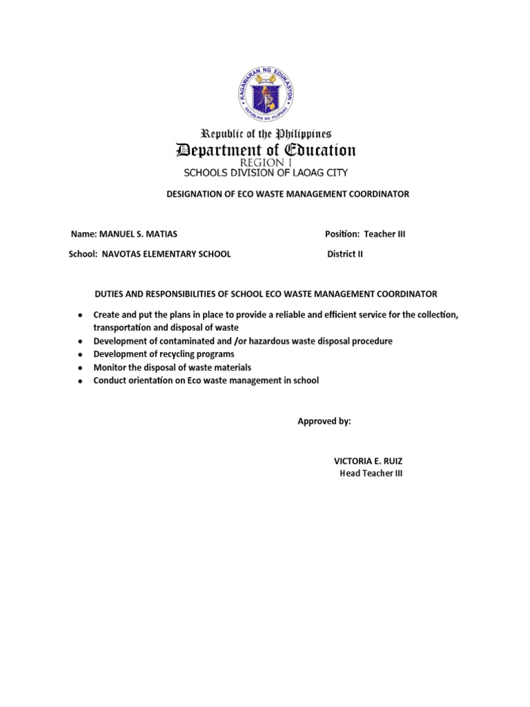 Designation of Eco Waste Management Coordinator PDF