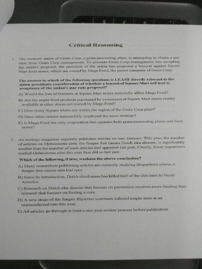 Critical Reasoning Exam | PDF