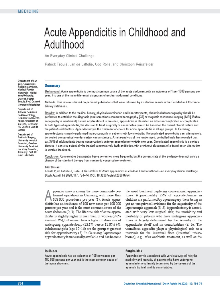 Acute Appendicitis in Childhood and Adulthood: Medicine | PDF | Surgery ...