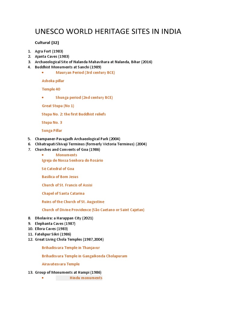 Image Result For Complete List Of Unesco World Heritage Sites In India