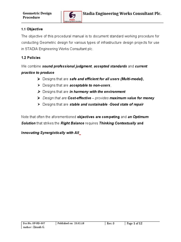 Geometric Design Procedure Manual | PDF | Design | Road