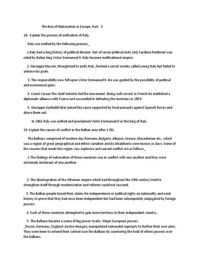 The Rise of Nationalism in Europe STD 10 Part 3 PDF Italy