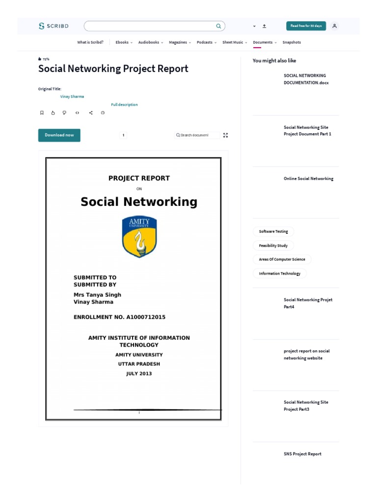 WWW Scribd Com Document 163943454 Social Networking Project Report Download Free PDF Scribd