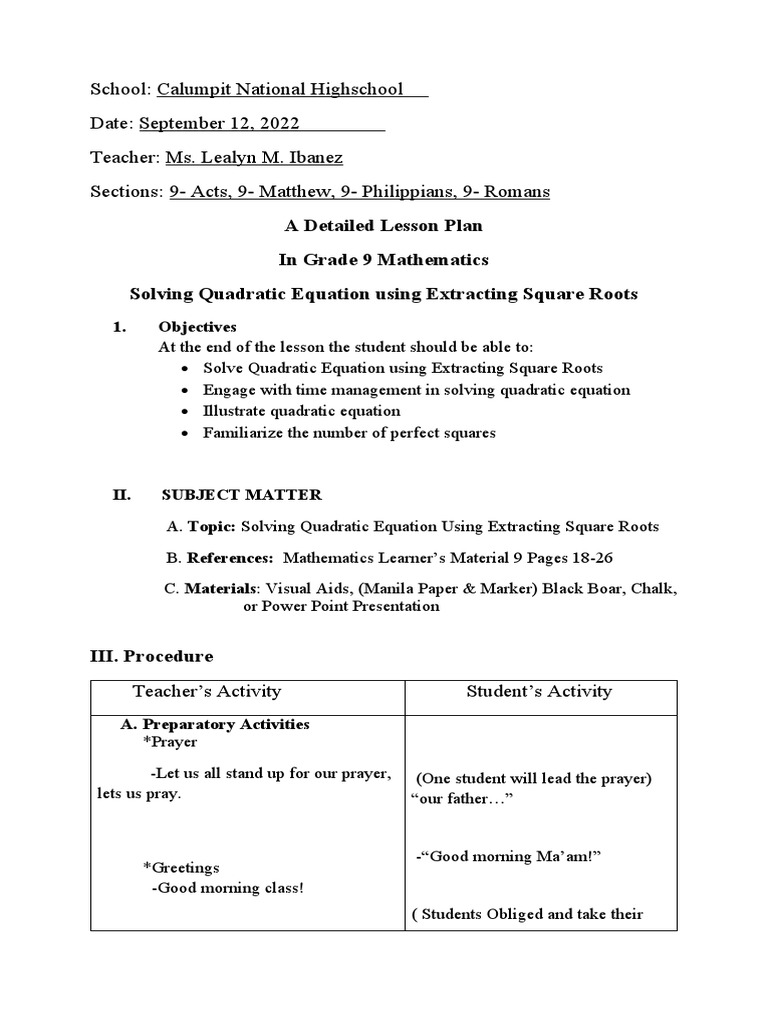 Grade 9 Math: Solving Quadratics | PDF | Quadratic Equation | Equations