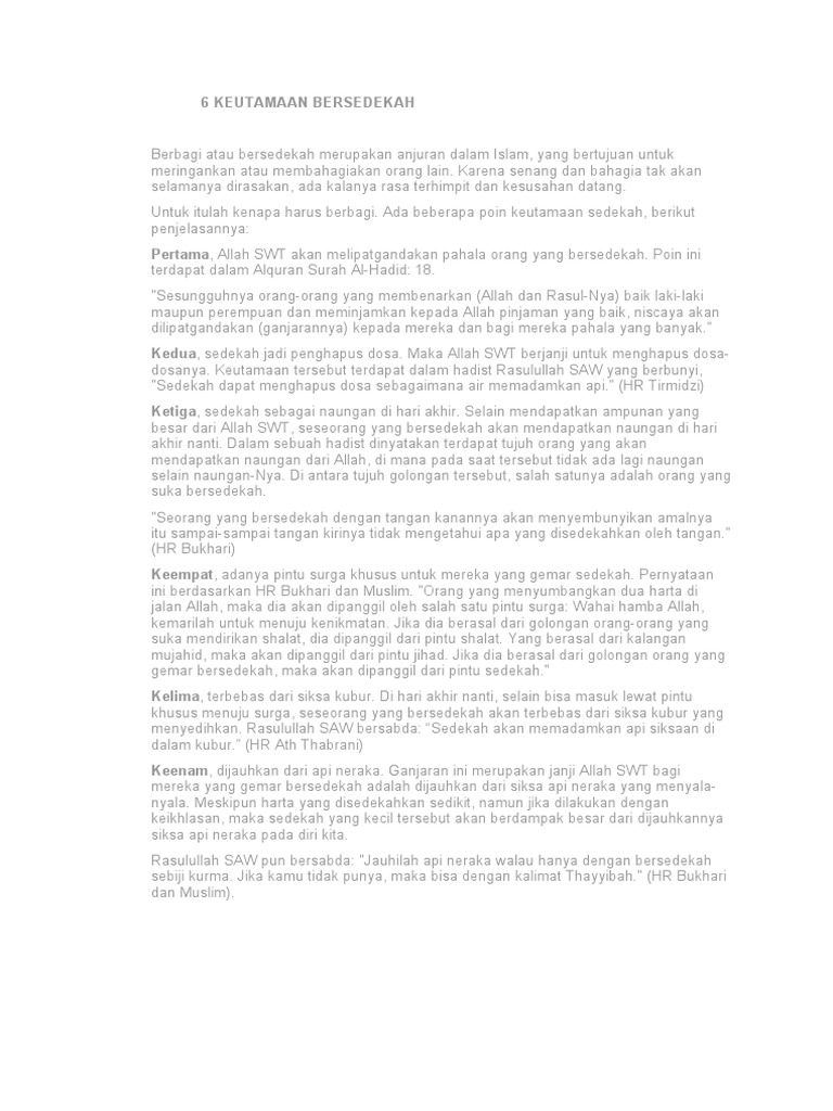 Keistimewaan Sedekah dalam Agama Islam
