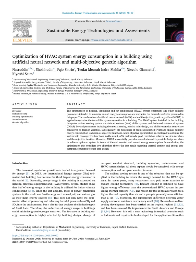 Optimization of HVAC System Energy Consumption in A Building Using ...