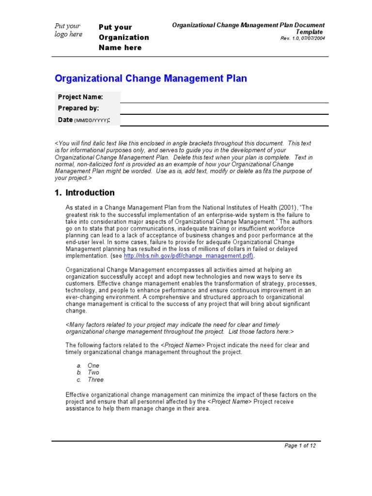 Organizational Change Management Plan: Put Your Logo Here | PDF ...