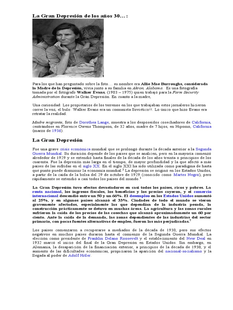 Impacto de la Gran Depresión en los 30 | PDF | Gran depresion | John ...