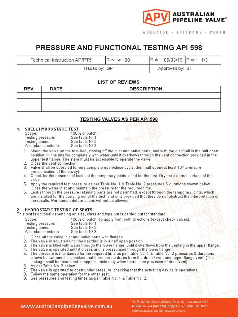 APV Test Procedure API 598 PDF Valve Mechanical Engineering