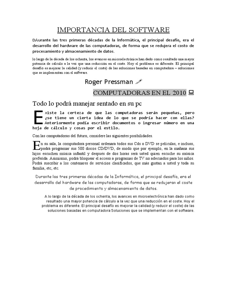 Importancia del Software en Informática | PDF | Hardware de la ...