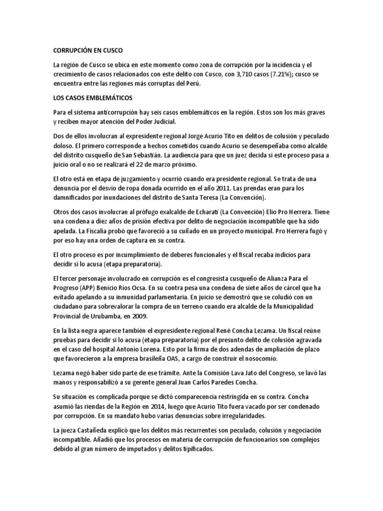 Corrupción En Cusco Pdf Corrupción Política Gobierno
