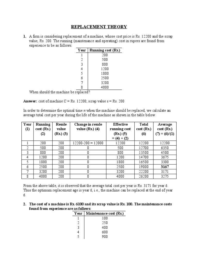 Optimal Machine Replacement Analysis | PDF | Mathematical Optimization ...