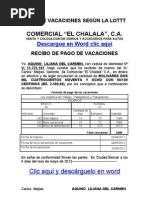 Formato Recibo Pago De Vacaciones Según La Lottt Gobierno
