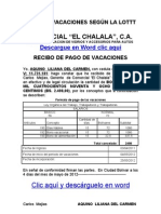 Formato Modelo de Recibo de Pago de Vacaciones Según La LOTTT