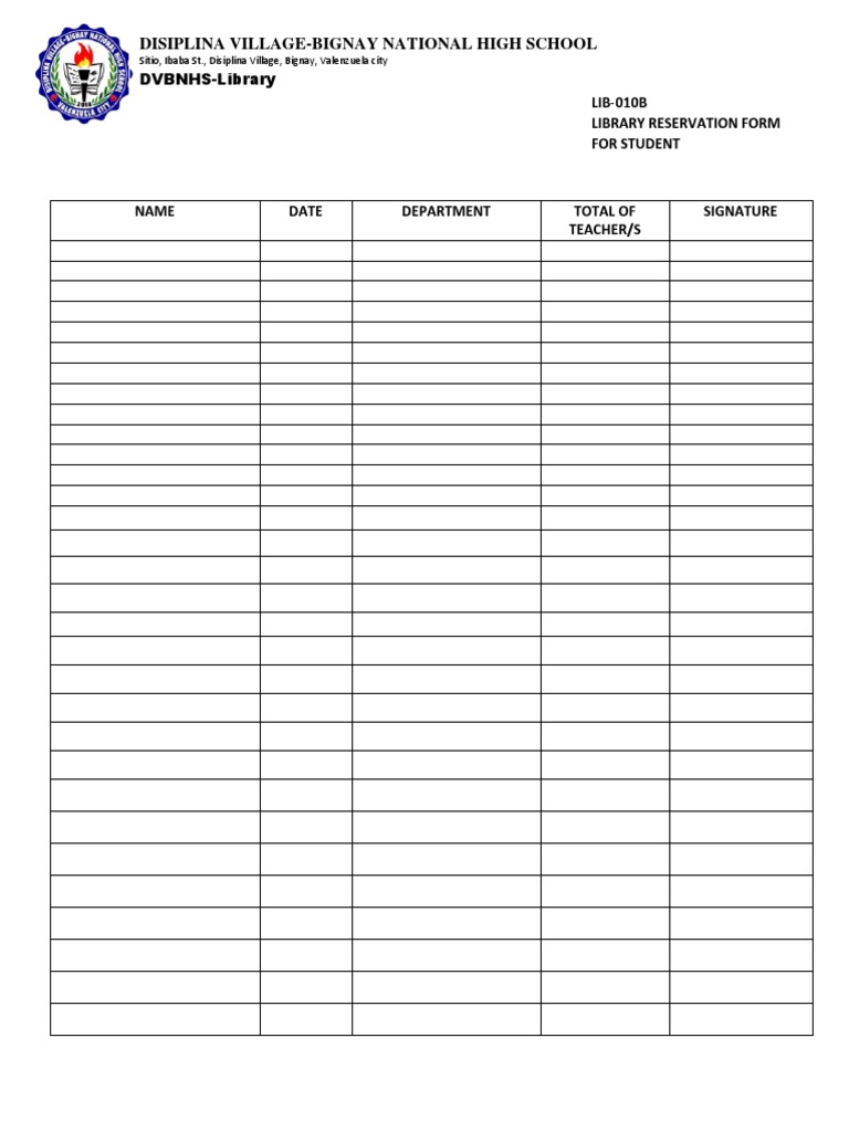 Library Reservation Form for Students | PDF