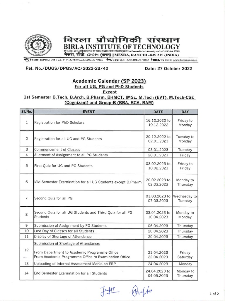 Academic Calendar (SP 2023) PDF