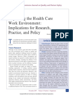 Improving The Health Care Work Environment: Implications For Research, Practice, and Policy