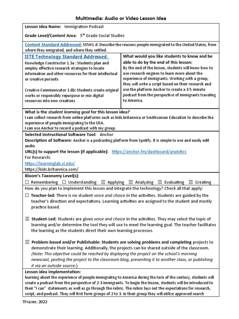 Multimedia Audio or Video Lesson Idea Katelyn Brown | PDF | Multimedia ...