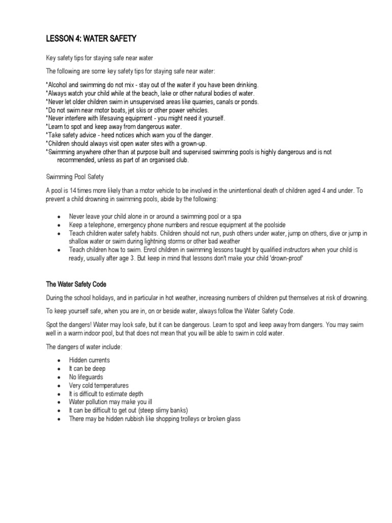 Water Safety PDF Swimming Pool Swimming